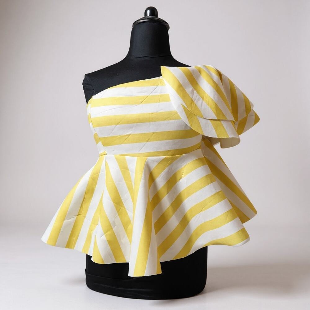 Yellow and White Striped One-Shoulder Dress